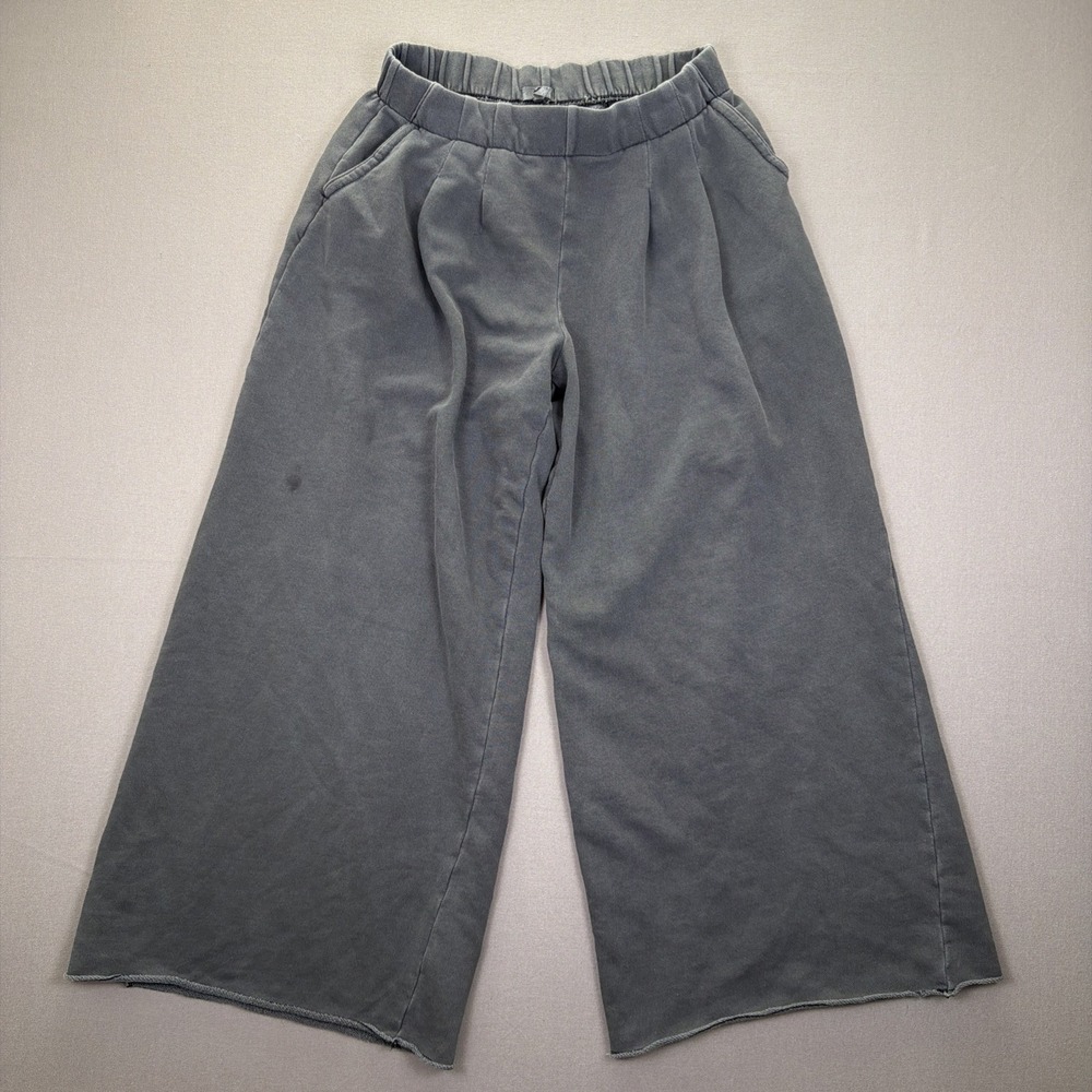Aerie Super Wide Leg Distressed Sweatpants Women's Charcoal Grey Baggy M